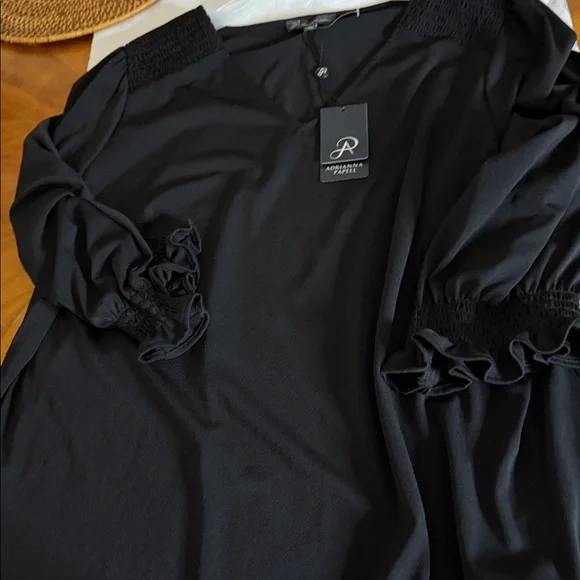 Adrianna Papell Black Blouse with Smocked Sleeves - Picture 8 of 10